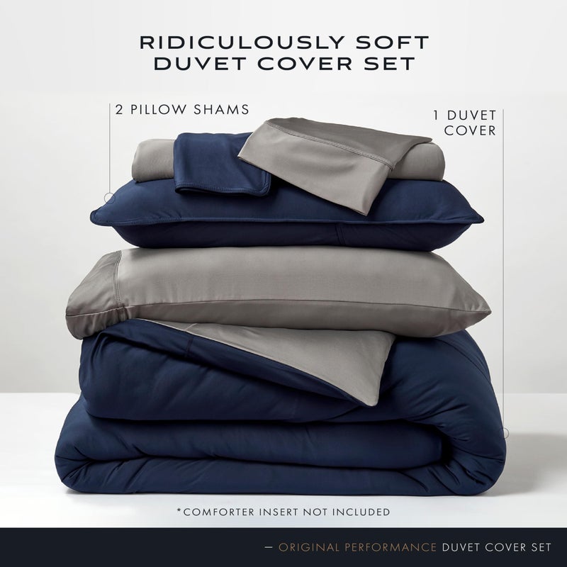 SHEEX Original Performance Cooling Duvet Cover Set, Lightweight Full/Queen Duvet Cover with 2 Standard Pillow Shams, Navy/Graphite - Image 3
